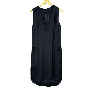 James perse 2 Mini Black Dress Tie Neck & Waist Knee Length Casual Viscose